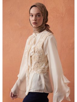 Sıara Desen Pamuk İpek Eşarp Bakır