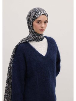 Tıny Leopar Desen Mavi Şal