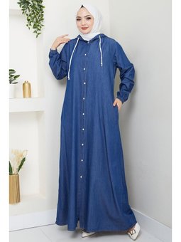 Boydan Düğmeli Kot Koyu Mavi Ferace