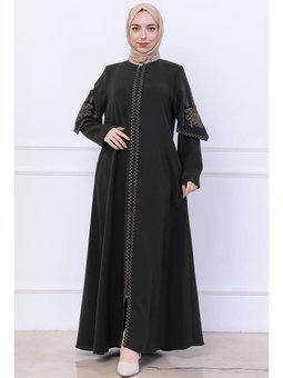 Nakış Detaylı Haki Ferace