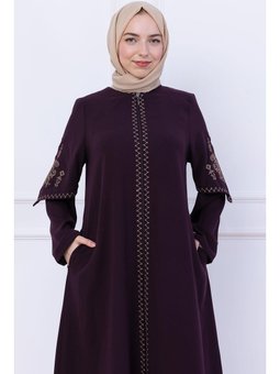 Nakış Detaylı Mürdüm Ferace