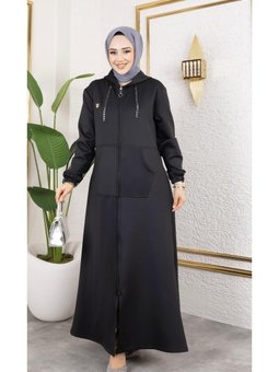 Cepli Kapüşonlu Zincir Detaylı Scuba Kumaş Kap