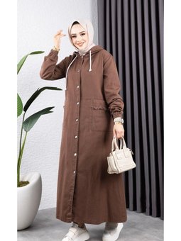 Düğmeli Kapüşonlu Cep Püsküllü Kot Kap