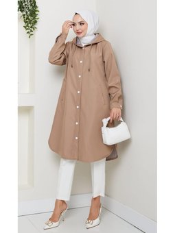 Kapüşonlu İçi Çizgili Mevsimlik Vizon Kap Trenç