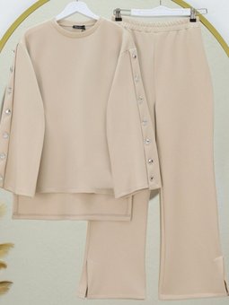 Bej Arkası Uzun Yırtmaçlı Skuba İkili Takım