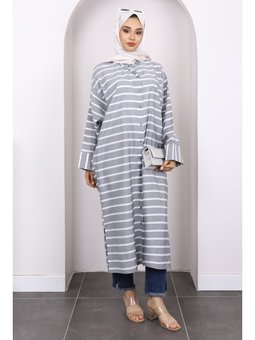 Gri Yarasa Kol Çizgili Modal Tunik