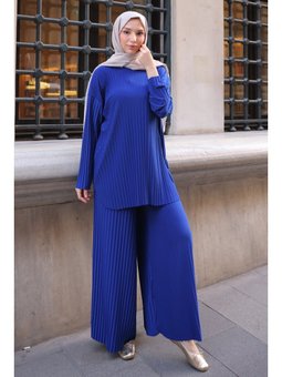 Saks Mavisi Mavi Piliseli Sandy Tunik Pantolon Takım