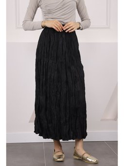 Siyah Bel Lastikli Kraş Etek