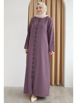 Damla Taş Desenli Gül Kurusu Ferace