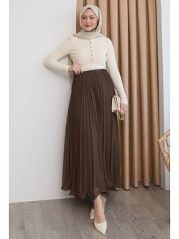 Dökümlü Kıvrımlı Kahverengi Şifon Etek