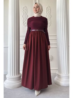 Drapeli Sandy Cotton Kırmızı Elbise