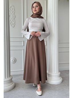 Duble Örme Kumaş Kahverengi Etek