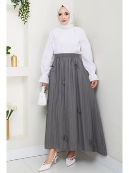 Fiyonk Detay Beli Lastikli Antrasit Etek