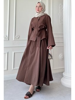 Geniş Kol Modal Kahverengi Etekli Takım