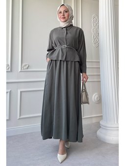 İnce Kemerli Etekli Haki Takım