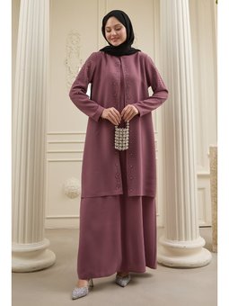 İncili Parça Detay Gül Kurusu Abaya