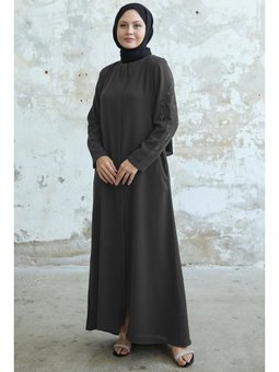 Kolları Yaprak İncili Antrasit Ferace