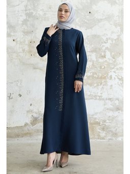 Sağ Kısmı Taş İşlemeli İndigo Ferace