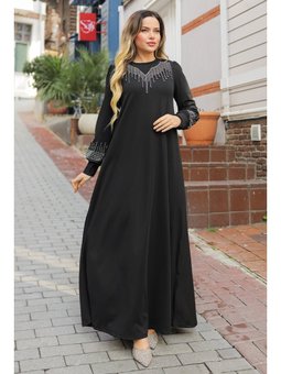 Taşlı İncili Siyah Scuba Elbise