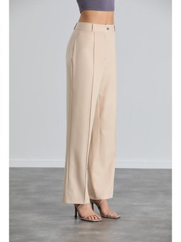 Yüksek Bel Çimalı Palazzo Pantolon Bej