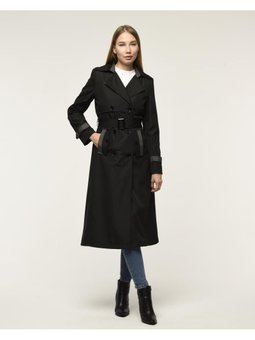 İki Renkli Astarlı Siyah Trençkot