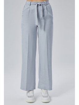 Keten Yazlık Beli Lastikli Ve Kuşaklı Mavi Pantolon