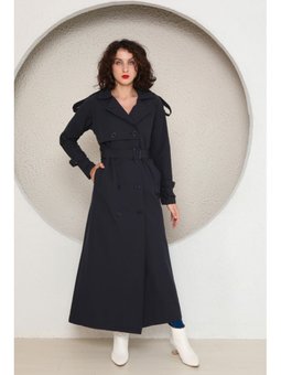 Reglan Kol Yazlık Astarsız Tam Boy Trençkot,kap Lacivert Trençkot