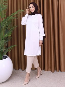 Kolu Detaylı Zenane Tunik Ekru