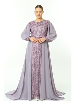 Büyük Beden Uzun Arıkan Abiye Elbise Lila