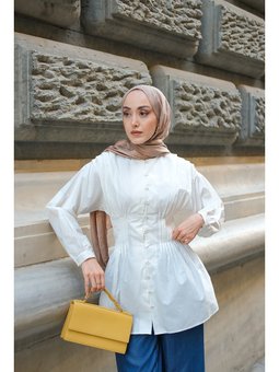 Beli Nervurlu Poplin Beyaz Gömlek