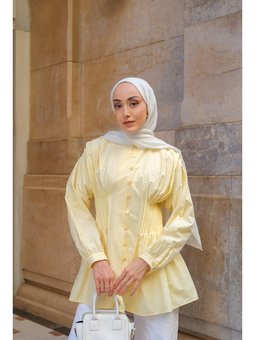Beli Nervurlu Poplin Sarı Gömlek