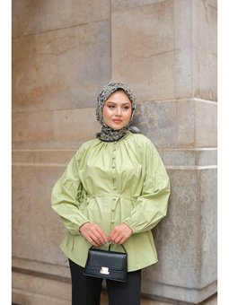 Brit Düğme Detaylı Yeşil Gömlek