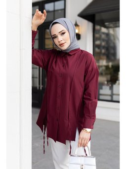 İp Detaylı Yırtmaçlı Bordo Gömlek