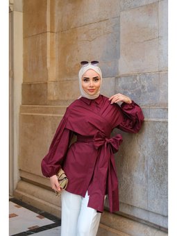 Omuz Bağlamalı Poplin Bordo Gömlek
