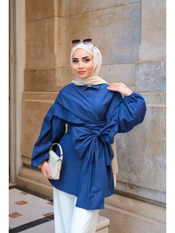 Omuz Bağlamalı Poplin Lacivert Gömlek