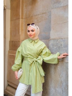 Omuz Bağlamalı Poplin Yeşil Gömlek