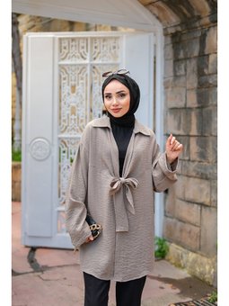 Önden Bağlamalı Gri Ceket