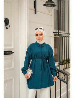 Sim Desenli Viskon Petrol Gömlek Yeşil