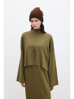 Bağcıklı Triko Yeşil Hırka