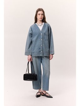 Düğme Kapamalı Denım Mavi Ceket