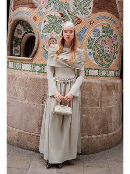 Geniş Etekli Uzun Elbise Çağla Yeşil Elbisei