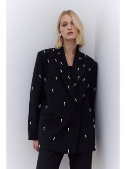 İnci Detaylı Abiye Siyah Ceket