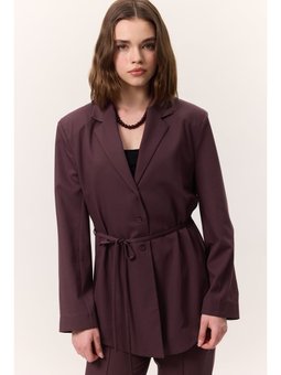 Kemerli Düğmeli Blazer Bordo Ceket