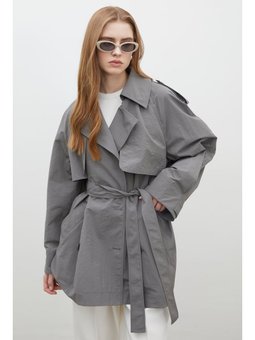 Lızbon Oversıze Kısa Gri Trençkot