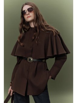 Pelerinli Tasarım Kahverengi Gömlek