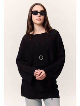 Triko Kuşaklı Siyah Tunik