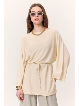 Triko Kuşaklı Vanilya Tunik