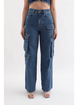 Baggy Kalıp Kargo Cepli Jean Mavi Pantolon