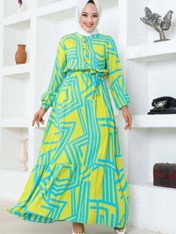 Asit Çizgili Viskon Elbise