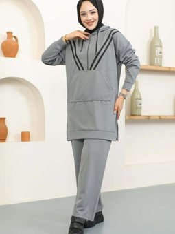 Gri Şerit Detaylı Spor Takım